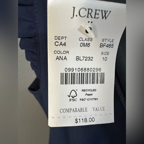 J.Crew Factory Ruffleneck Suit Dress, Navy Blue Work Dress, Business Casual NWT - Picture 2 of 15